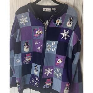 BP Design Holiday Snowman and Snowflakes Cardigan Size Medium